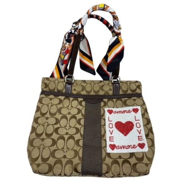 Coach Handbags - Coach Tan Brown Tote Bag Customized Embellishments